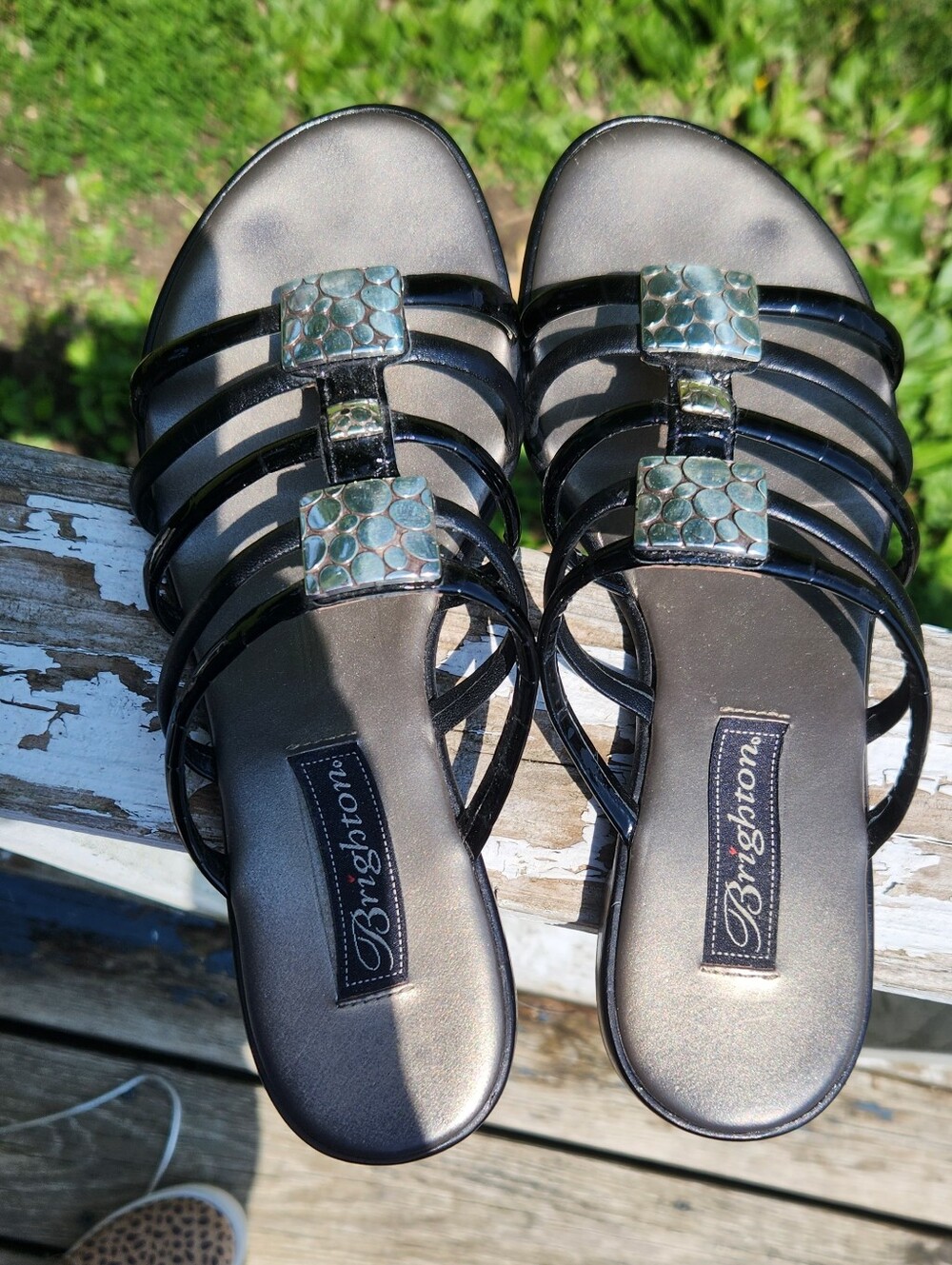 Brighton Strappy Slide Sandals With A Silver-Toned Square Adornment Size 7 EUC - Picture 11 of 16